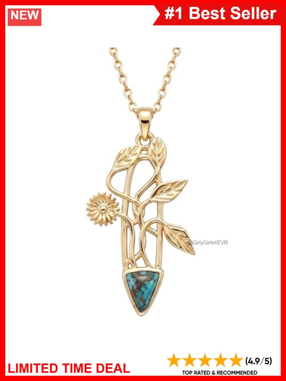 925 Sterling Silver Gold Plated Turquoise Sunflower Pendant Necklace